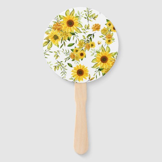 Waterverf Zonnebloem 8 Handwaaier (Voorkant)