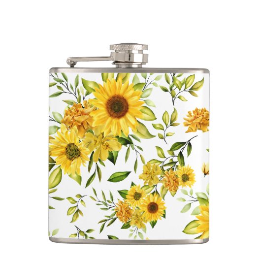 Waterverf Zonnebloem 8 Heupfles (Voorkant)