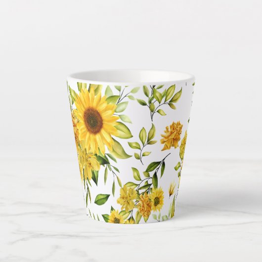 Waterverf Zonnebloem 8 Latte Mok (Voorkant)