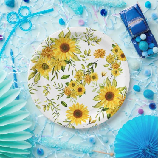 Waterverf Zonnebloem 8 Papieren Bordje (Feest)