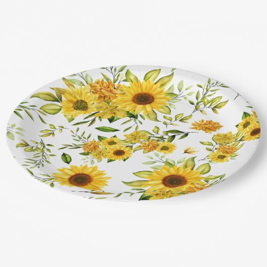 Waterverf Zonnebloem 8 Papieren Bordje (Gekanteld)