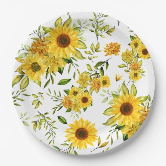 Waterverf Zonnebloem 8 Papieren Bordje (Voorkant)