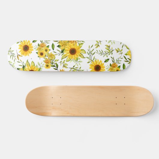Waterverf Zonnebloem 8 Persoonlijk Skateboard (Horizontaal)