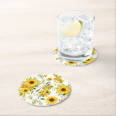 Waterverf Zonnebloem 8 Ronde Kartonnen Onderzetter (Insitu)