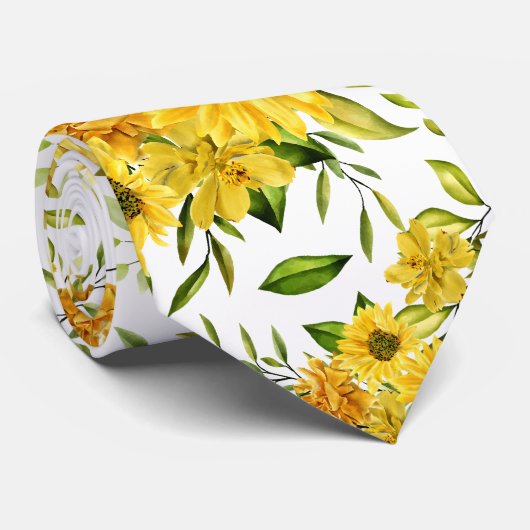 Waterverf Zonnebloem 8 Stropdas (Opgerold)