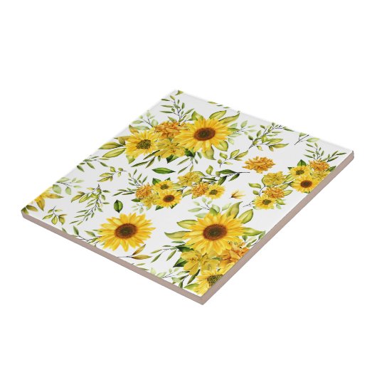Waterverf Zonnebloem 8 Tegeltje (Zijkant)