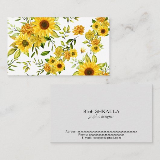 Waterverf Zonnebloem 8 Visitekaartje (Voorkant / Achterkant)