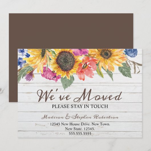 Waterverf Zonnebloem | Adres wijzigen Aankondiging (Voorkant / Achterkant)