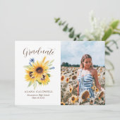Waterverf Zonnebloem Afstuderen Foto Aankondiging (Staand voorkant)