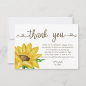 Waterverf Zonnebloem Baby shower dank u Kaart (Voorkant)