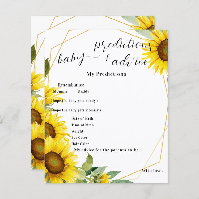 Waterverf Zonnebloem Baby shower Game Flyer (Voorkant / Achterkant)