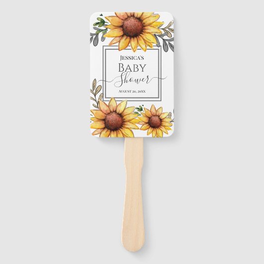 Waterverf Zonnebloem Baby shower Handwaaier (Voorkant)