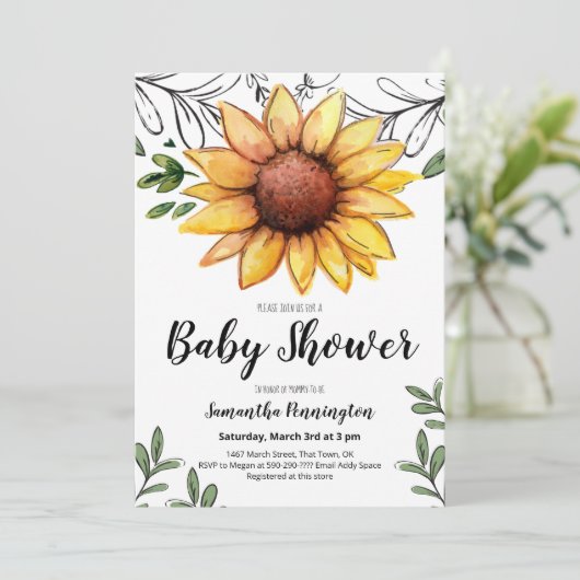Waterverf Zonnebloem Baby shower Kaart (Staand voorkant)