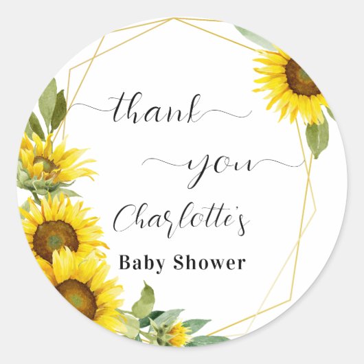 Waterverf Zonnebloem Baby shower Ronde Sticker (Voorkant)