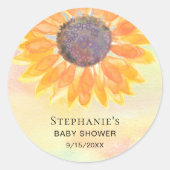 Waterverf Zonnebloem Baby shower Ronde Sticker (Voorkant)