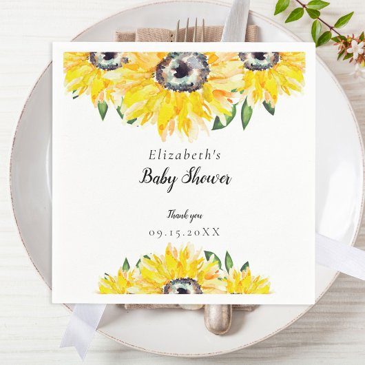 Waterverf Zonnebloem Baby shower Script Servet