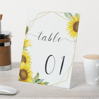 Waterverf Zonnebloem Baby shower Tafelnummers Reclamebord Met Voetstuk