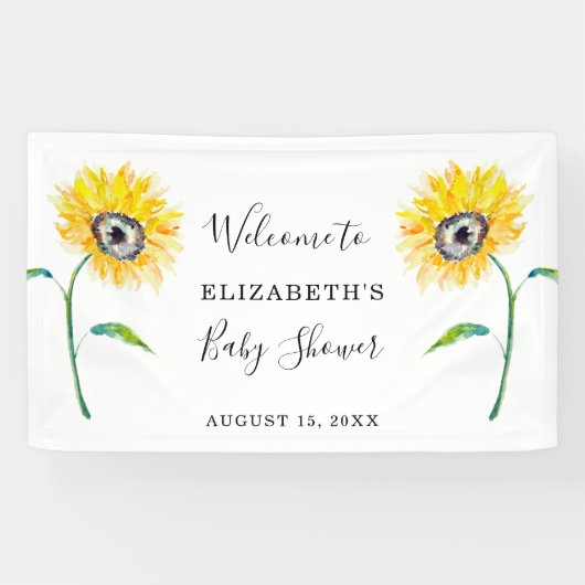 Waterverf Zonnebloem Baby shower Welkom Eenvoudig Spandoek (Horizontaal)