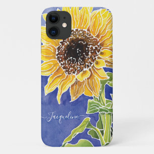 Waterverf Zonnebloem Batik Blue en Gele Floral Case-Mate iPhone Case