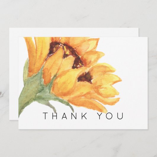 Waterverf Zonnebloem begrafenis Dank u Bedankkaart (Voorkant / Achterkant)