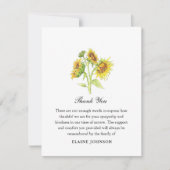 Waterverf Zonnebloem Begrafenis Foto Dank u Bedankkaart (Voorkant)