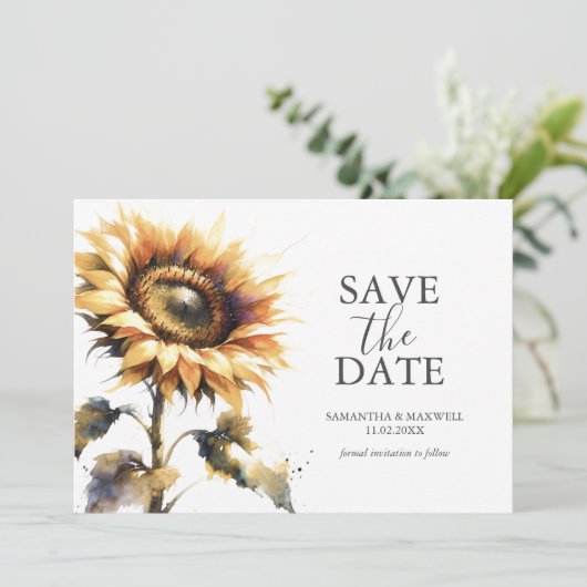 Waterverf Zonnebloem Bewaar de datum Save The Date (Staand voorkant)
