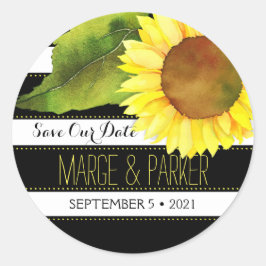 Waterverf Zonnebloem Bieden onze datum op Ronde Sticker
