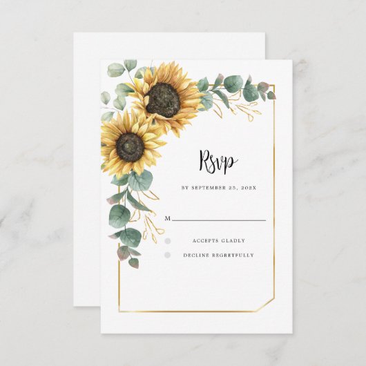 Waterverf Zonnebloem Bindende bruiloft RSVP Kaartje (Voorkant / Achterkant)