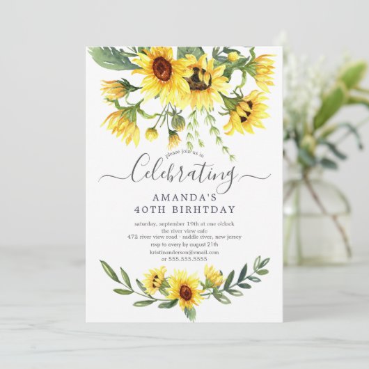 Waterverf Zonnebloem Birthday Party Kaart (Staand voorkant)