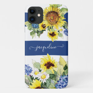 Waterverf Zonnebloem Blauw in Witte stripper Case-Mate iPhone Case