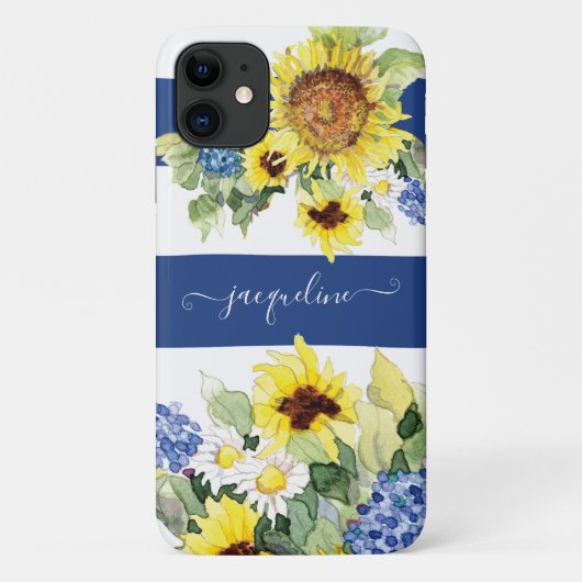 Waterverf Zonnebloem Blauw in Witte stripper Case-Mate iPhone Case (Achterkant)