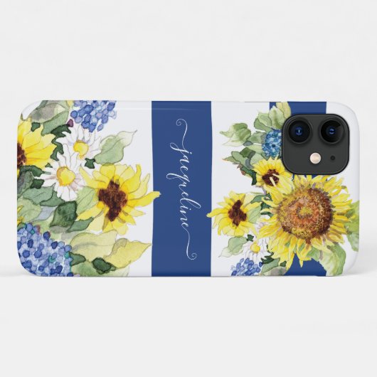 Waterverf Zonnebloem Blauw in Witte stripper Case-Mate iPhone Case (Achterkant (horizontaal))