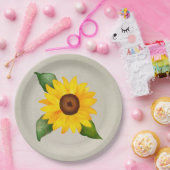 Waterverf Zonnebloem Bloem Geel beige Papieren Bordje (Feest)