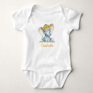 Waterverf Zonnebloem Bloemen Baby Olifant Romper