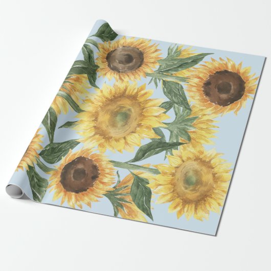 Waterverf Zonnebloem Bloemen Bloemen Cadeaupapier (Uitgerold)