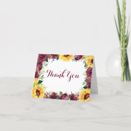 Waterverf Zonnebloem Bloemen Border Bruiloft Bedankkaart