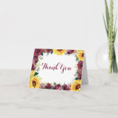 Waterverf Zonnebloem Bloemen Border Bruiloft Bedankkaart (Voorkant)