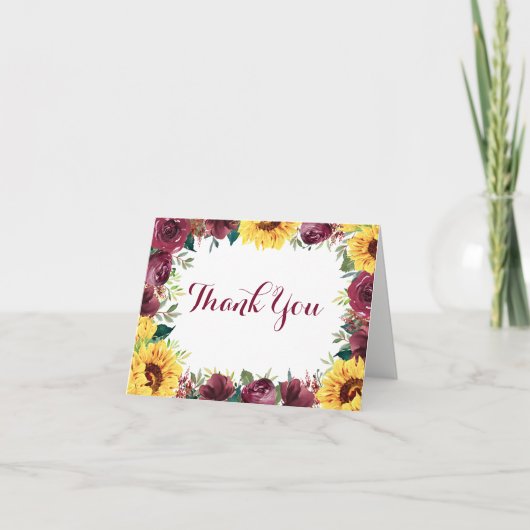 Waterverf Zonnebloem Bloemen Border Bruiloft Bedankkaart (Voorkant)