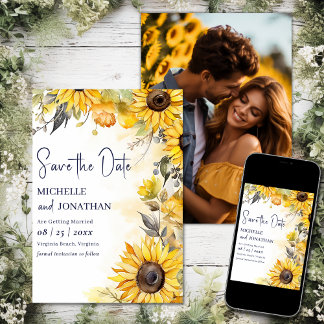 Waterverf Zonnebloem Bloemen Bruiloft Foto Save The Date