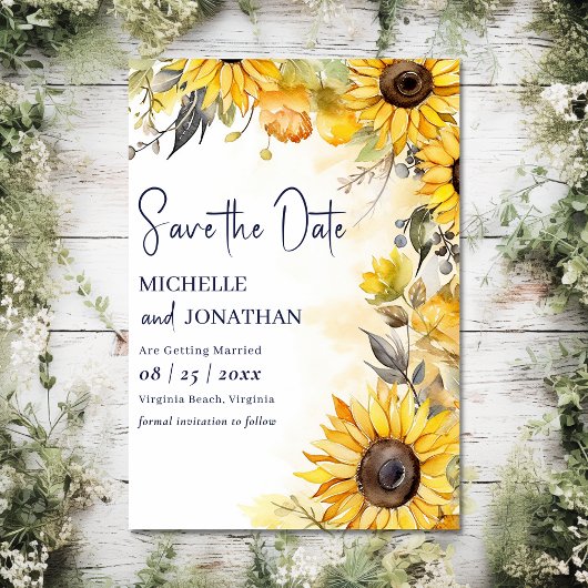 Waterverf Zonnebloem Bloemen Bruiloft Foto Save The Date