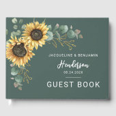 Waterverf Zonnebloem Bloemen Eucalyptus Huwelijk Gastenboek (Voorkant)