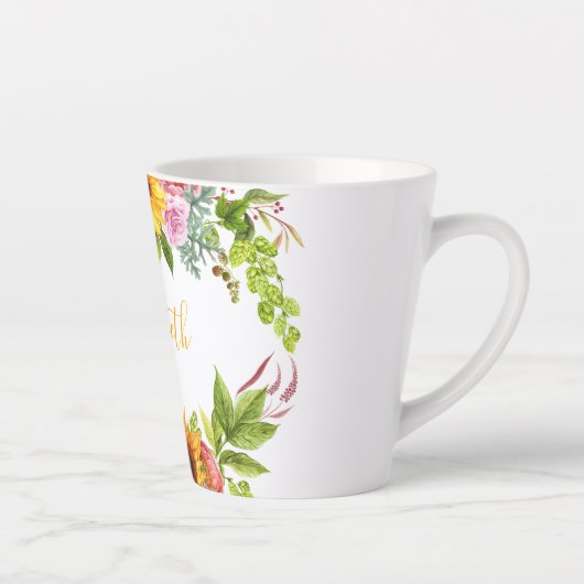 Waterverf Zonnebloem Bloemen Geel Naam Latte Mok (Rechts)