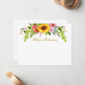 Waterverf Zonnebloem Bloemen Goud Gepersonaliseerd Notitiekaartje (Voorkant / Achterkant in situ)