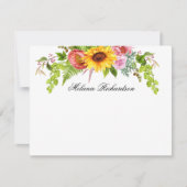 Waterverf Zonnebloem Bloemen Groen Gepersonaliseer Notitiekaartje (Voorkant)