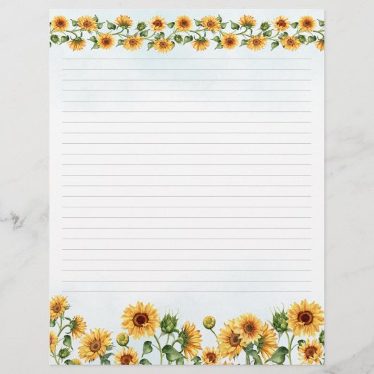 Waterverf Zonnebloem Bloemen Stationery gevoerd pa (Voorkant)