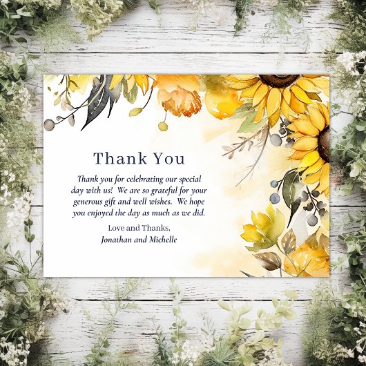 Waterverf zonnebloem bloemenbruiloft foto bedankkaart