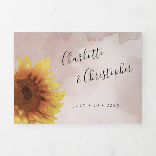 Waterverf zonnebloem blozen roze alles in een brui drieluik uitnodiging (Cover)