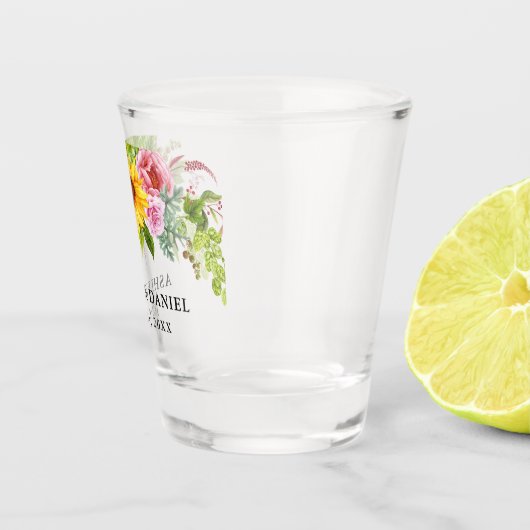 Waterverf Zonnebloem Boho Bloemen Bruiloft Shot Glas (Rechts)