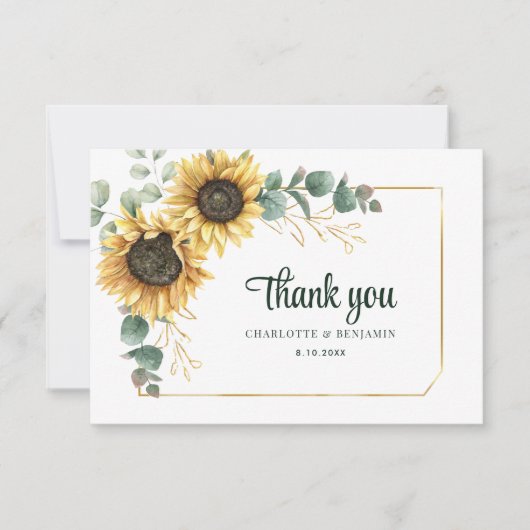 Waterverf Zonnebloem Botanische bruiloft Bedankkaart (Voorkant)