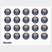 Waterverf Zonnebloem Bourgondië Roos Navy Bruiloft Ronde Sticker (Vel)